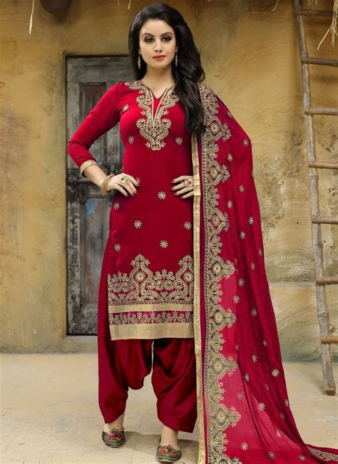 Embroidered Work Faux Georgette Red Punjabi Suit Buy Online Punjabi Suits