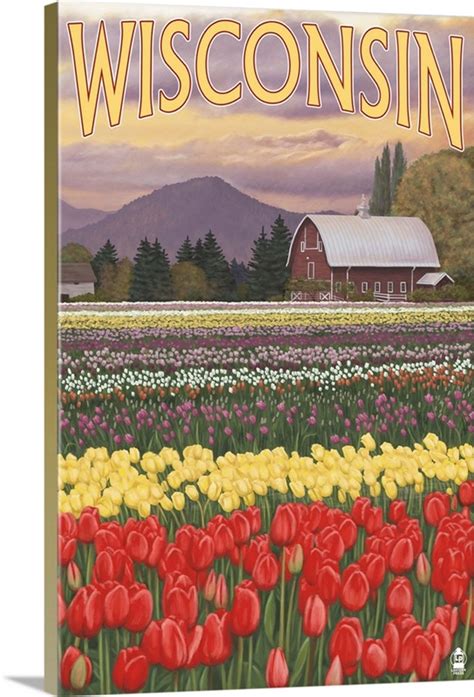 Tulip Fields Wisconsin Retro Travel Poster Wall Art Canvas Prints