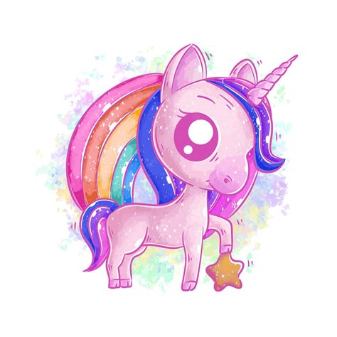 Premium Vector Cute Unicorn Is In Front Of Rainbow Cartoon Vector