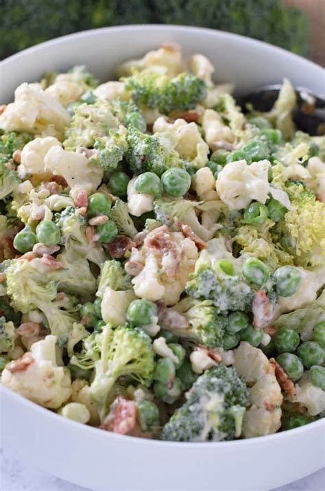 Easy Broccoli Salad With Bacon And Cauliflower Adventures Of Mel