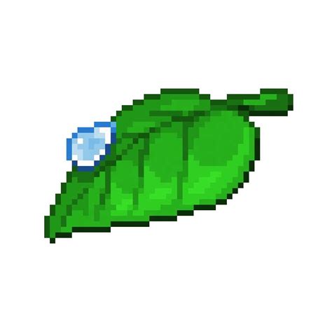 A Green Leaf With A Blue Flower On It S End Is Shown In An Bit Pixel Art Style