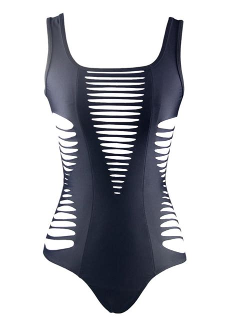 L Black Sexy Plunge Cut Out Beach Black One Piece Swimsuit Chicuu