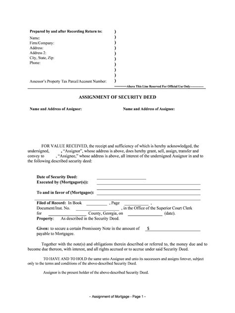Fill Edit And Print Assignment Of Security Deed Corporate Mortgage