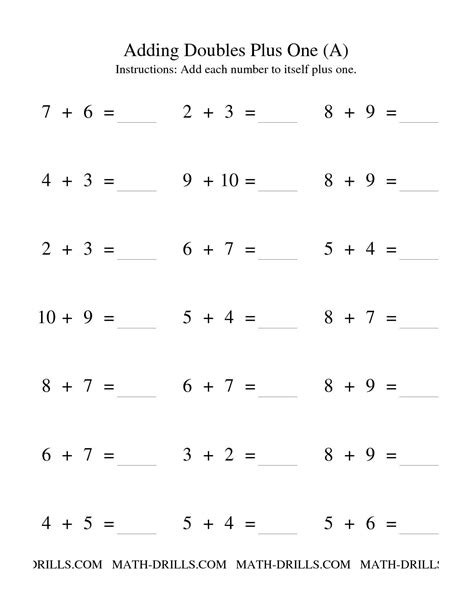 Doubles Facts Worksheet Kindergarten