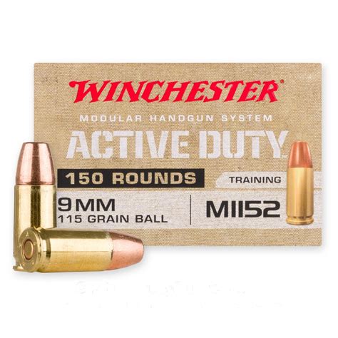 9mm 115 Grain Fmj M1152 Winchester Active Duty 150 Rounds Ammo