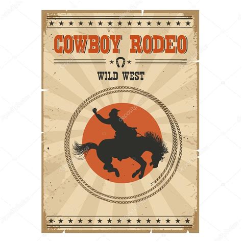 Cowboy Cavallo Rodeo Posterwestern Vintage Illustrazione Con Testo