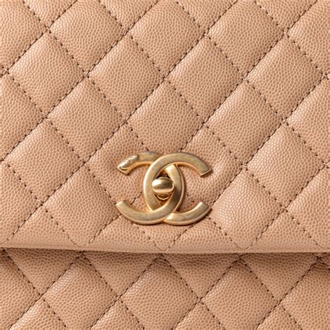 Chanel Caviar Quilted Medium Coco Handle Flap Light Beige 464265