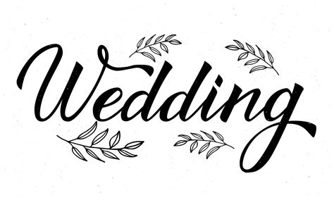 Hand Drawn Word Wedding With Floral Elements On White Calligraphy
