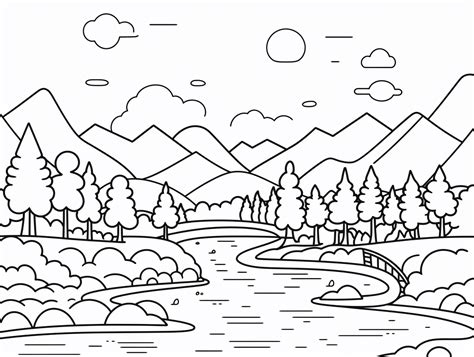 Relaxing River Scene Coloring Coloring Page