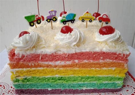 Resep Rainbow Cake Kukus Topping Keju Dengan Buttercream Oleh Dapur