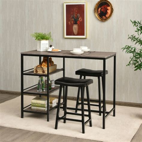 Costway 3 Piece Counter Height Dining Bar Table Set W 2 Stoolsand3 Storage Shelves 1 Unit Fry’s