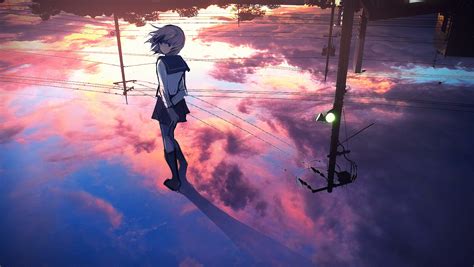 Anime Original Girl Cloud Reflection Wallpaper Sunset Wallpaper