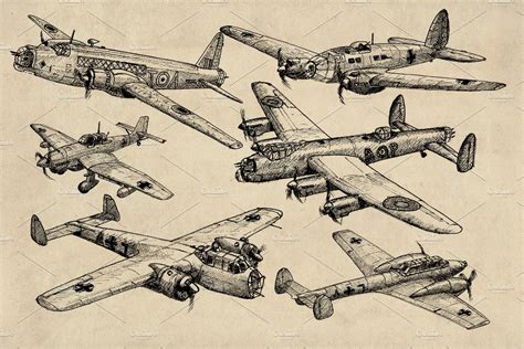 Ww2 Bomber Aircraft Sketch Pack Illustrations Creative Market