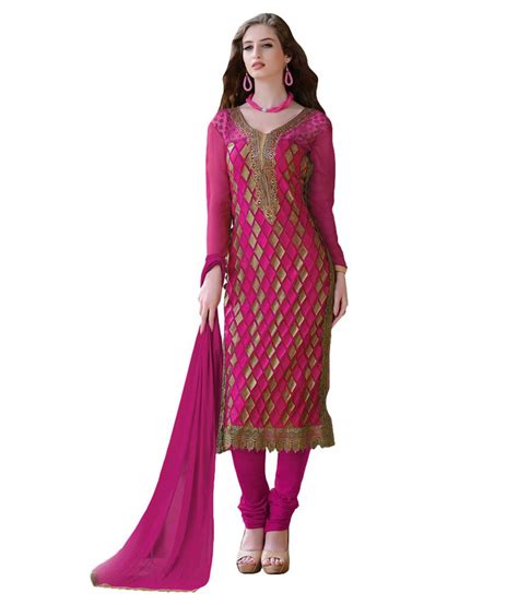 Inddus Pink Pure Georgette Unstitched Dress Material Buy Inddus Pink