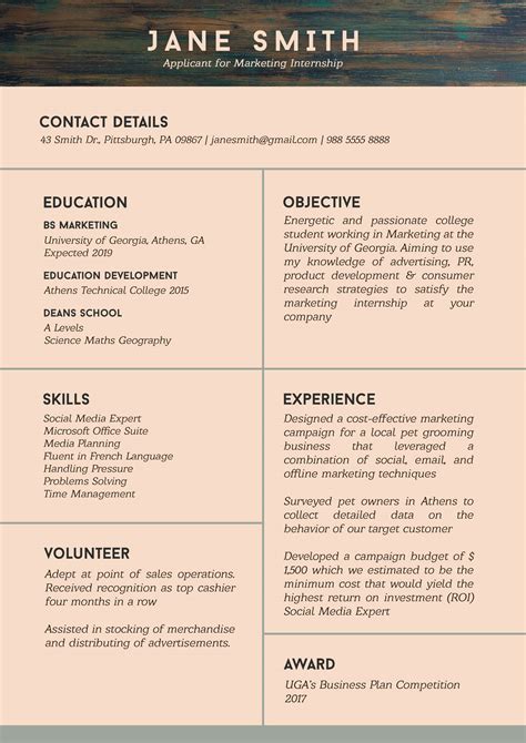 Internship experience is a valuable part of your resume. Free Resume Template for Internship Student with No Experience | Designbolts