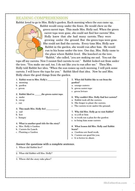 High quality reading comprehension worksheets for all ages and ability levels. Reading Comprehension for beginner and Elementary Students ...