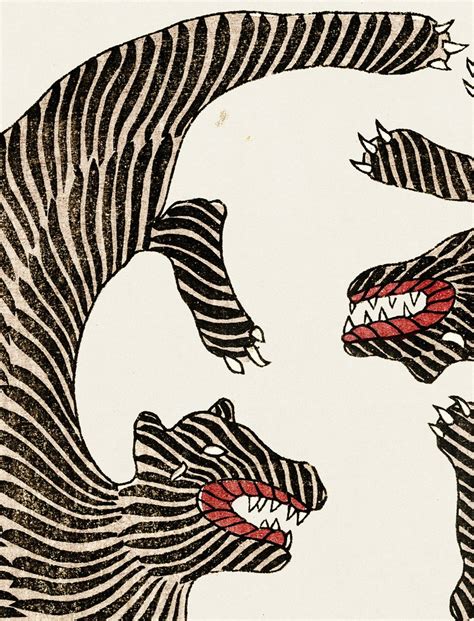 Woodblock Print Of Tigers By Taguchi Tomoki Tiger Etsy