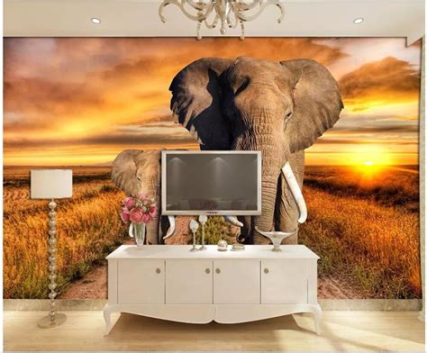Custom Photo Mural On The Wall 3d Wallpaper Elephant Mother And Son