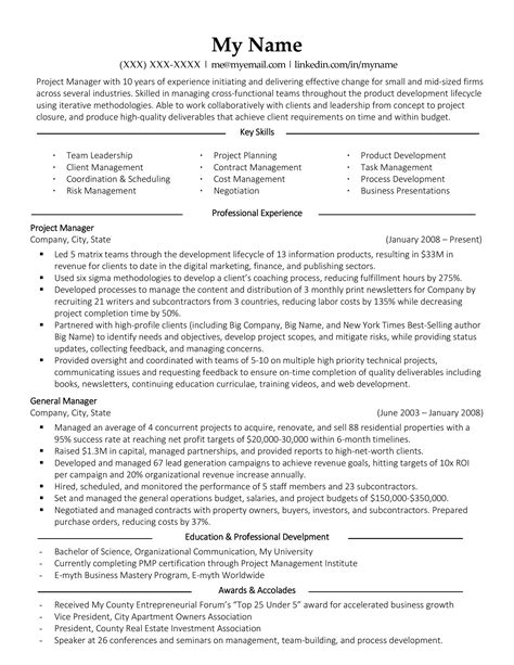 As you may have many project management experiences and accomplishments to draw from, the bullet points you include should highlight the experience the opening is seeking. Revised my Project Manager resume with your feedback...Thanks! I feel a lot better about it ...