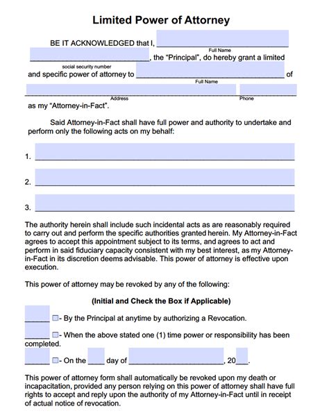 Limited Special Power Of Attorney Forms Pdf Templates Power Of