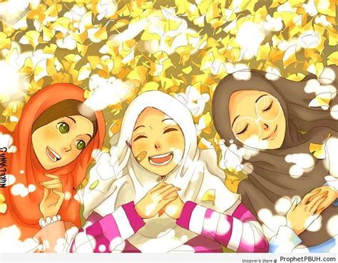 Happy Muslimah Friends Manga And Anime Style Drawing Drawings