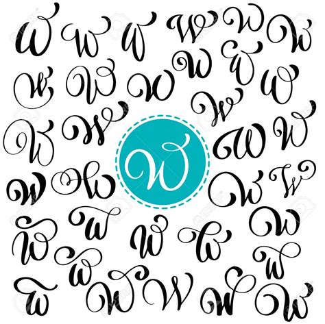 Set Of Hand Drawn Vector Calligraphy Letter W Script Font Isolated