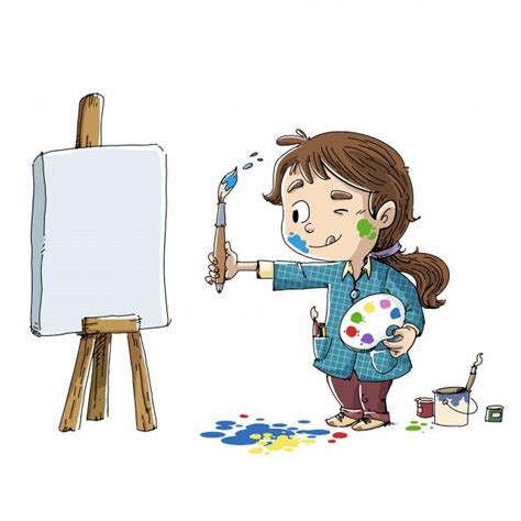 Premium Vector Girl Painting A Picture Painting Of Girl Cartoon