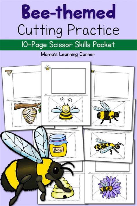 Help children to practice using scissors with these simple cutting skills worksheets. Bee Cutting Practice Worksheets: The Bee Tree! - Mamas Learning Corner