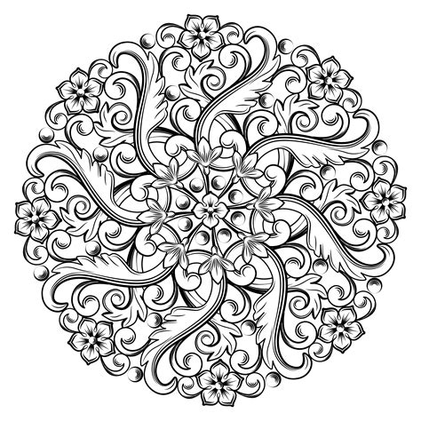Beautiful round ornamental element for design in black and white colors