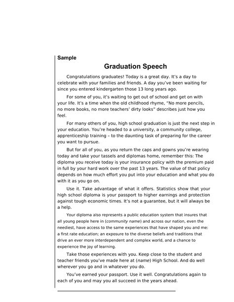 Free Printable Graduation Speech Templates Pdf For Students