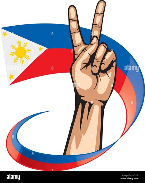 Philippines Flag And Hand On White Background Vector Illustration