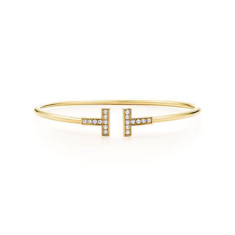 Tiffany T Diamond Wire Bracelet In 18k Gold Medium Tiffany And Co