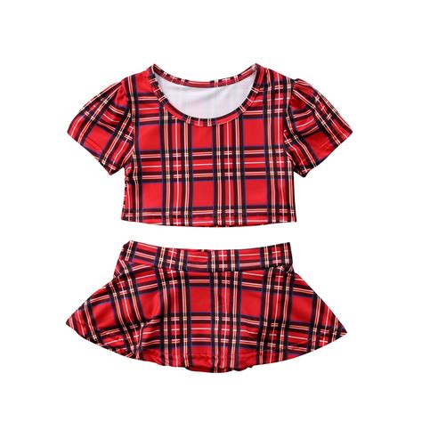 Baby Girls Plaids Clothing Set Toddler Kids T Shirt Topsshorts Tutu
