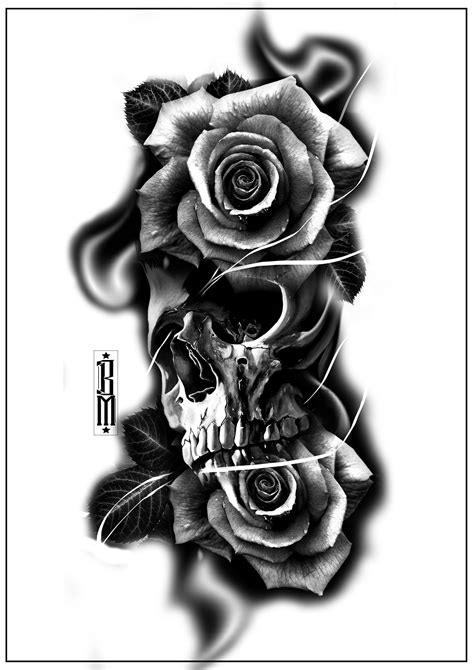 Skull Roses Smoke Tattoo Design Forearm Tattoos Digital Scarry Creepy
