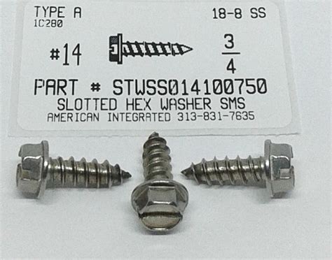 14x34 Hex Washer Head Slotted Tapping Screws Stainless Steel 15 Ebay