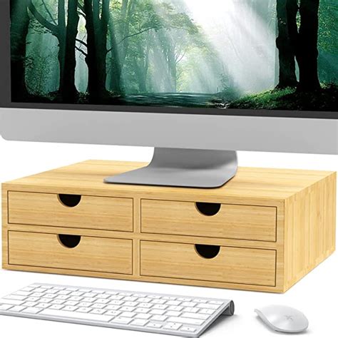 Buy Maxgear Monitor Stand Riser With Drawer Bamboo Computer Monitor