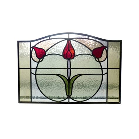 Floral Art Nouveau Stained Glass Panel From Period Home Style