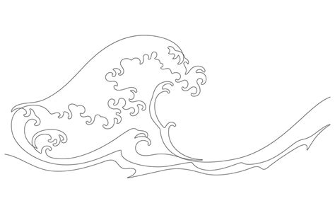 Japanese Wave Of Kanagawa In Continuous Line Drawing 21626492 Vector