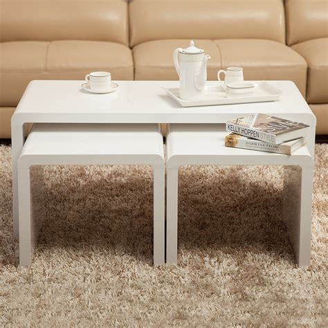 Uenjoy 12 Set Of 3 Nest Tables White High Gloss Wood Coffee Tables