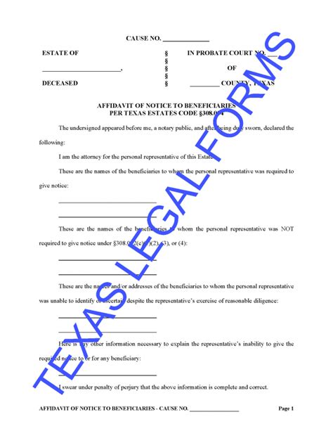 Texas Affidavit Of Notice To Beneficiaries Form Buy Probate Legal