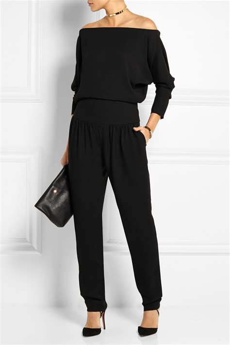 Wedding velvet jumpsuit infinity, wrap bridesmaid jumpsuit, convertible wide leg romper for women. Chloé Off-The-Shoulder Silk-Blend Crepe Jumpsuit in Black ...