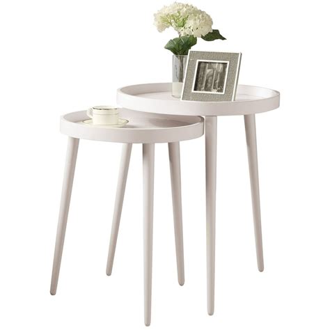 Set Of 2 White Contemporary Round Nesting Tables 24