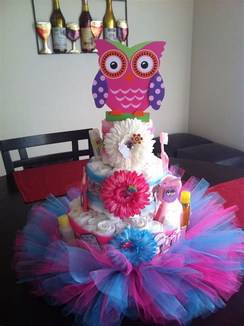 Pink And Blue Owl Diaper Cake Owl Diaper Cakes Baby Shower Diapers