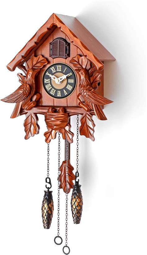 Polaris Clocks Cuckoo Clock With Night Mode Singing Bird Wooden