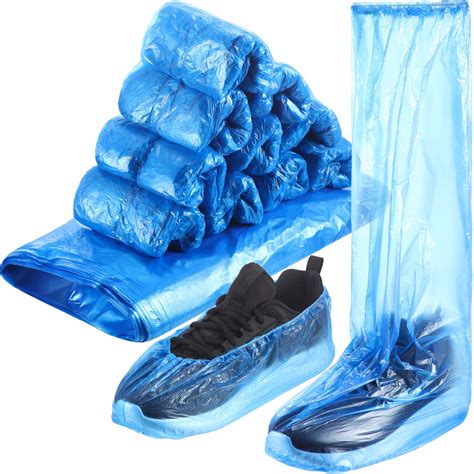150 Pieces Disposable Shoe Covers Set Include 50 Pairs Plastic Short Blue Shoes Cover And 25