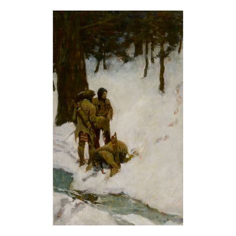 N C Wyeth Untitled Three Indians At A Stream In Snowy Woods