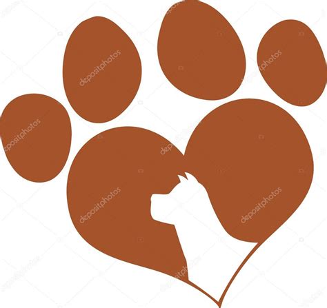 Brown Love Paw Print With Dog Head Silhouette — Stock Photo © Hittoon