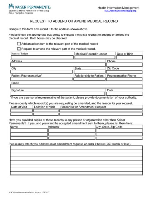 Fillable Online Medical Records Amendment Request Form Fax Email