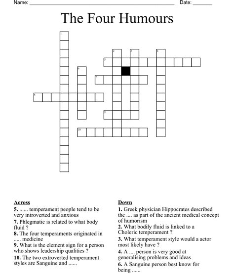 The Four Humours Crossword Wordmint