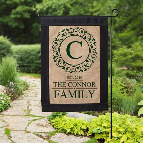 Personalized Monogram Burlap Garden Flag Circle And Vine